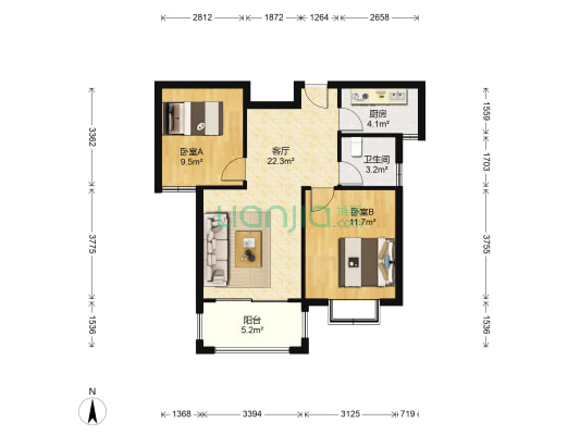 碧景山庄 2室1厅1卫 77平方