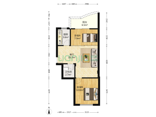 半山豪庭 2室1厅1卫 57平方