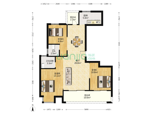 中船·翠湖名邸 3室1厅2卫 122平方