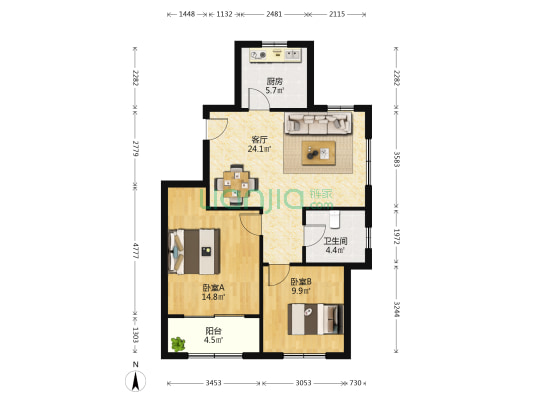 高家台周家夼社区 2室1厅1卫 97平方
