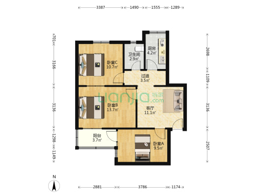 西环路南段6号 3室1厅1卫 71平方