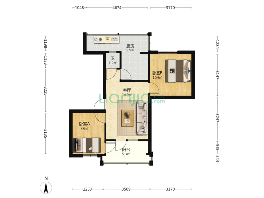 新闻里小区 2室1厅1卫 46平方