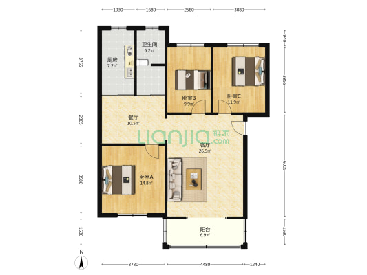 物探局家属院    南北通透。楼层好，宝石花物业-户型图