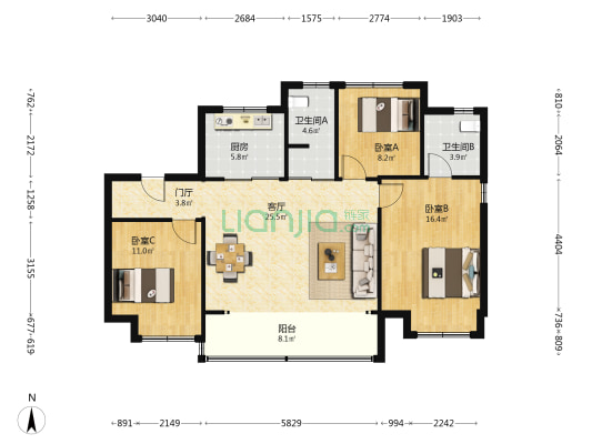 绿城春来风华 3室1厅2卫 120平方