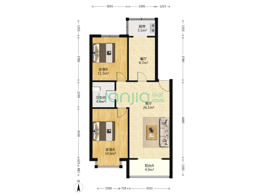 成发花苑 2室2厅1卫 91平方