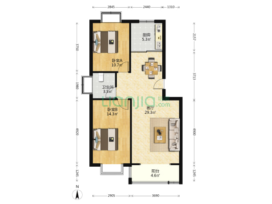 东方佳苑东区 2室1厅1卫 86平方