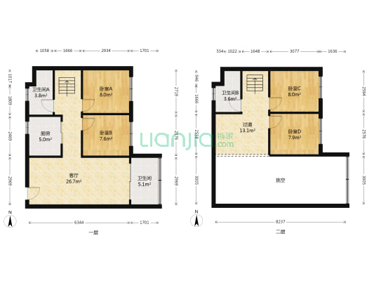 长安碧桂园 4室1厅3卫 82平方