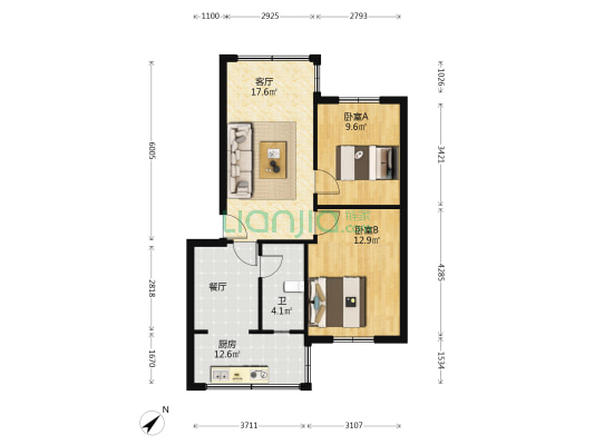 红光三区 2室1厅1卫 63平方