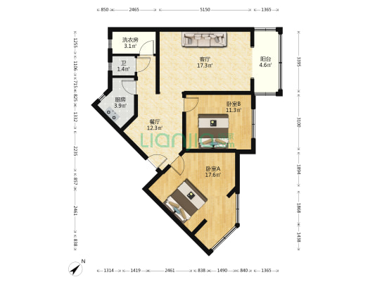 邮电小区(通江路) 2室2厅1卫 82平方