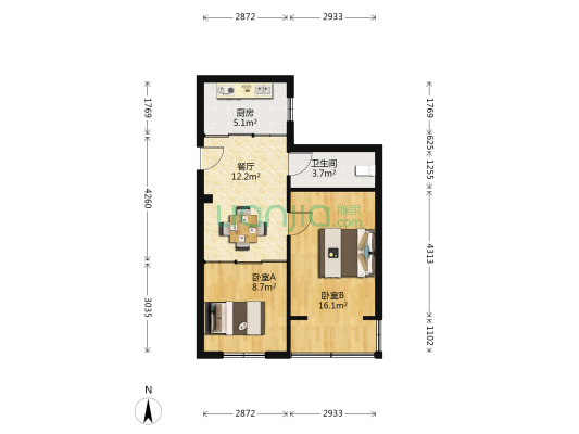 兰东公司上沟小区 2室1厅1卫 59平方