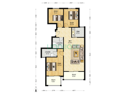 草荡苑北区 3室1厅2卫 123平方