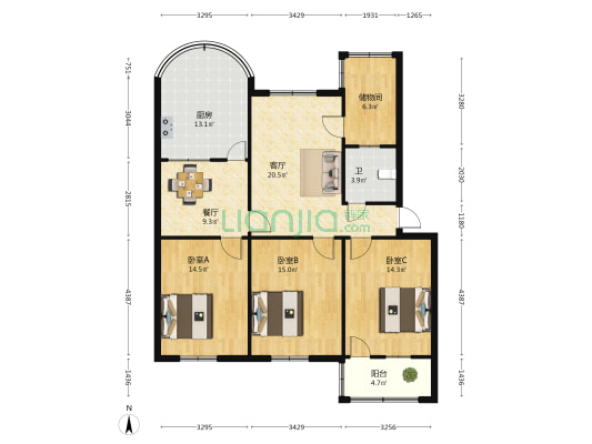 203南院 3室2厅1卫 114平方