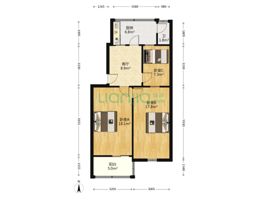 烟厂二区家属院 3室1厅1卫 73平方