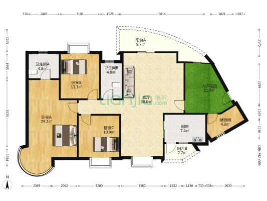 星河传说聚星岛A区 3室1厅2卫 150平方