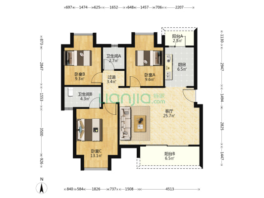 中骏弘阳樾景台 3室1厅2卫 99平方