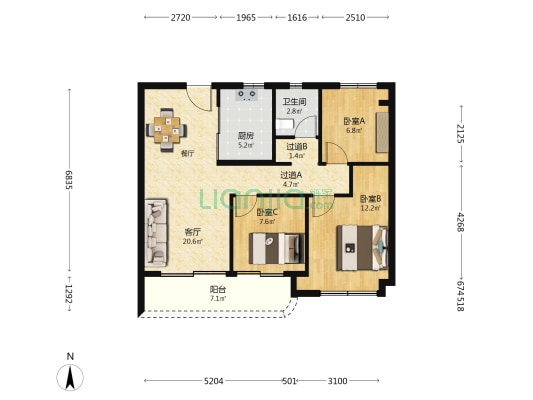 山河九里 3室1厅1卫 89平方