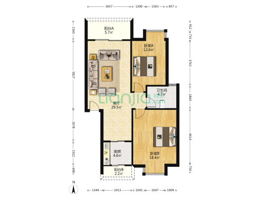 香荷名居 2室1厅1卫 89平方
