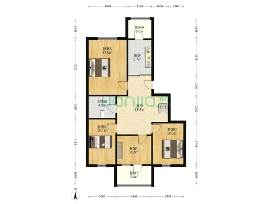 科技花园小区 4室1厅1卫 170平方