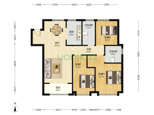 融创时代中心臻和园 3室1厅2卫 127平方