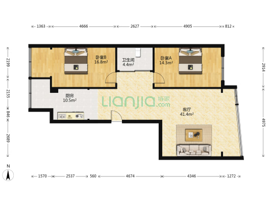 新苑花园 2室1厅1卫 122平方