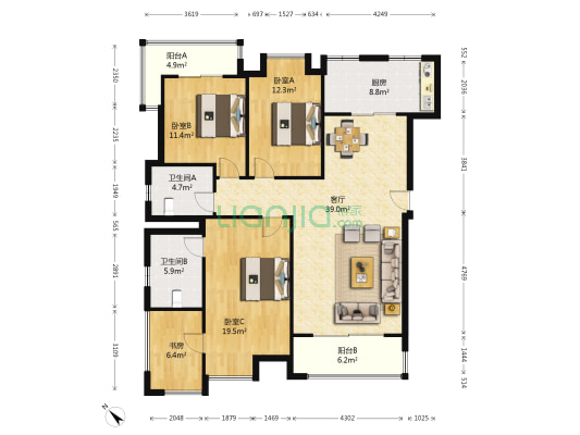 融汇半岛香山美墅 4室1厅2卫 127平方