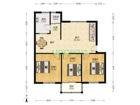 东航银杏小区 3室1厅1卫 99平方