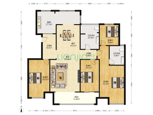 中海开元壹号三期 4室2厅2卫 180平方