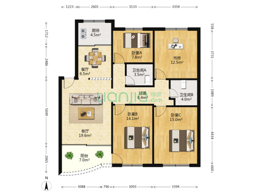 乐颐小区 4室2厅2卫 121平方