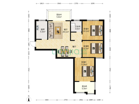 学府上城 3室1厅1卫 107平方