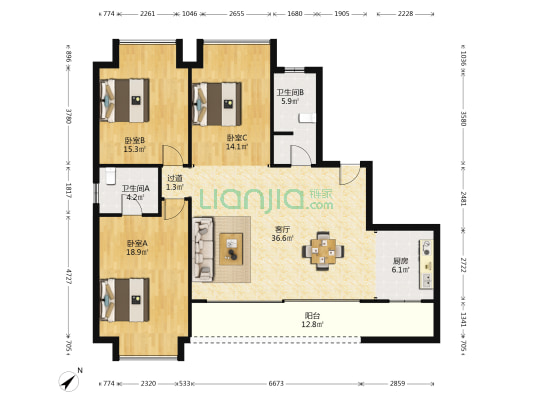 北大资源紫境府一期 3室2厅2卫 133平方