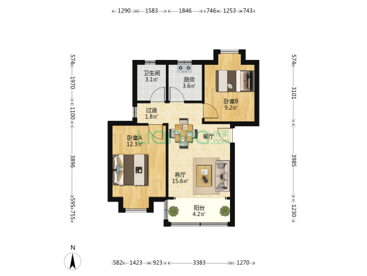仙桥路2号 2室1厅1卫 61平方