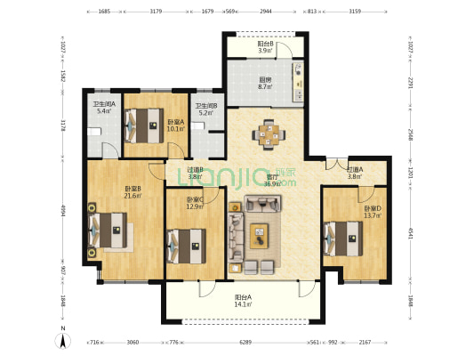 海尔翡翠云城云锦 4室1厅2卫 173平方