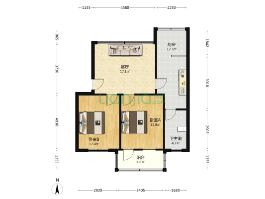 湘核华府 2室1厅1卫 76平方