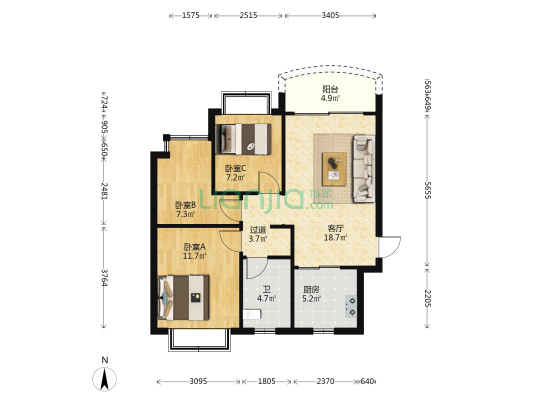 诚景溪上桃源 3室1厅1卫 91平方