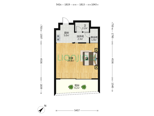 昌建逸海国际广场 1室0厅3卫 45平方