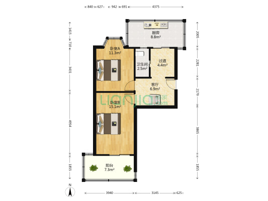 市汽车制造厂 2室1厅1卫 57平方