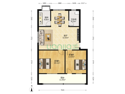春园西路肥皂厂家属院 2室1厅1卫 95平方