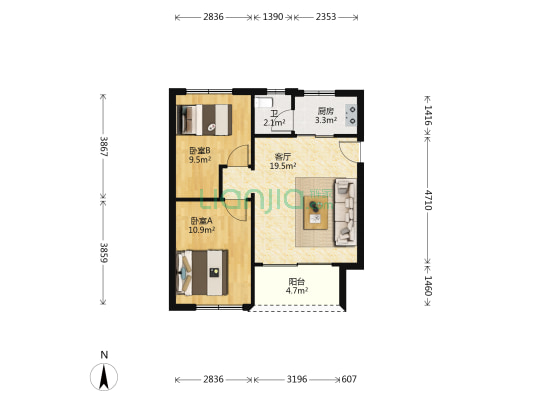 旧贵源楼 2室1厅1卫 68平方