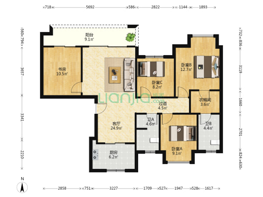 观山御璟一期 4室1厅2卫 131平方