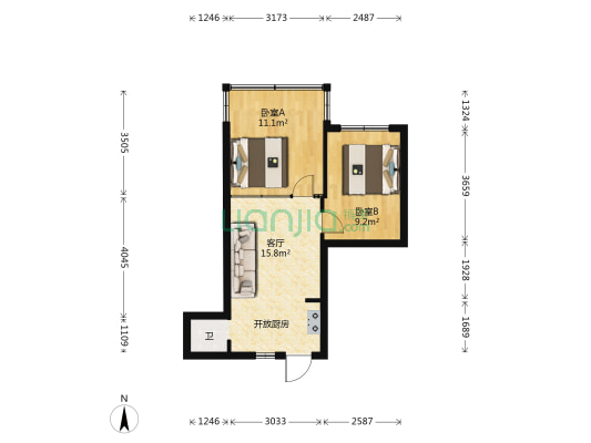凤凰山小区 2室1厅1卫 46平方