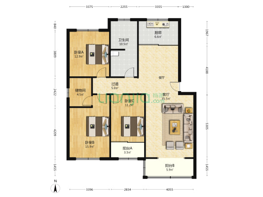第一中学教师公寓 3室1厅1卫 137平方
