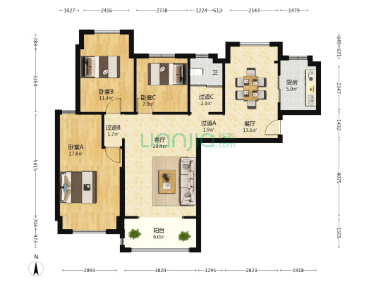 星光银河湾 3室2厅1卫 114平方