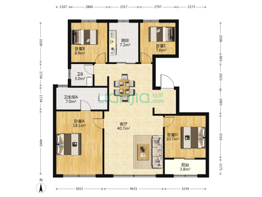 江上雅苑 4室1厅2卫 147平方