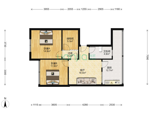 丰惠人民路 2室1厅1卫 93平方