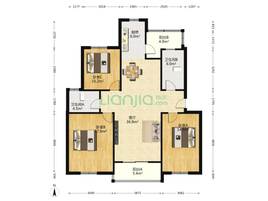 新港名墅花园东区 3室1厅2卫 120平方