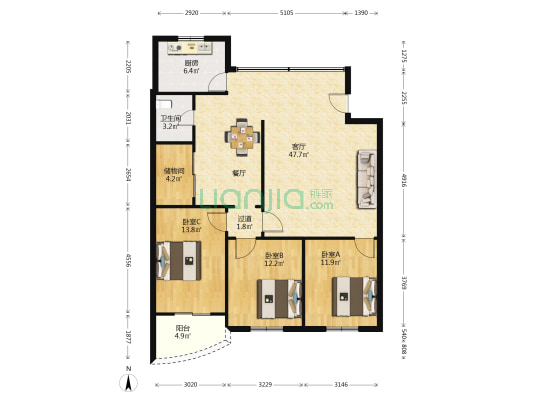 农行家属区 3室1厅1卫 118平方