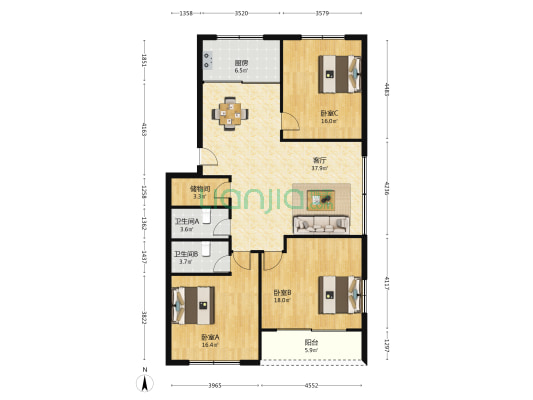 清河北路 3室1厅2卫 130平方