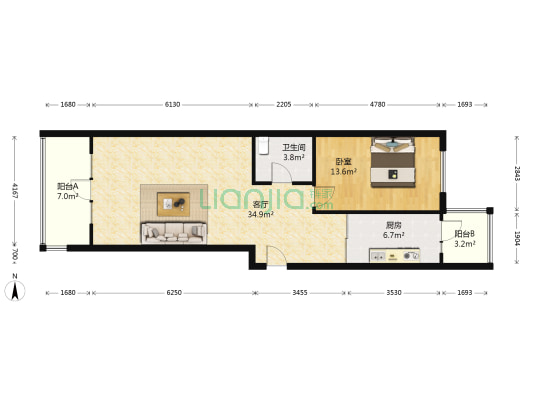 枫桥国际 1室1厅1卫 96平方