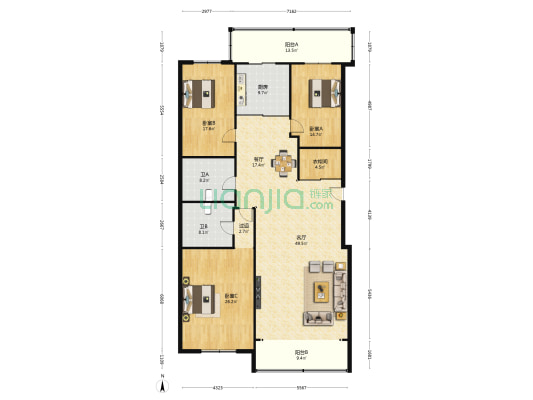 百顺风华公寓 3室2厅2卫 230平方