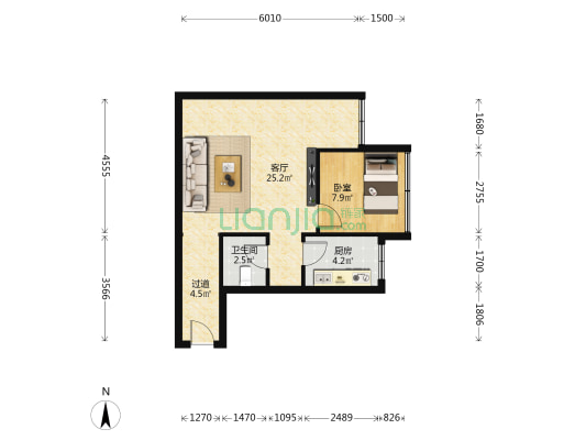 百花山路70号 1室1厅1卫 55平方